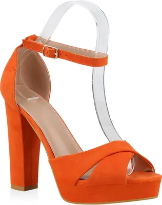 Produktbild von Mytrendshoe Damen Plateau Sandaletten Blockabsatz Party Schuhe High Heels 830733, Farbe: Orange, Größe: 37