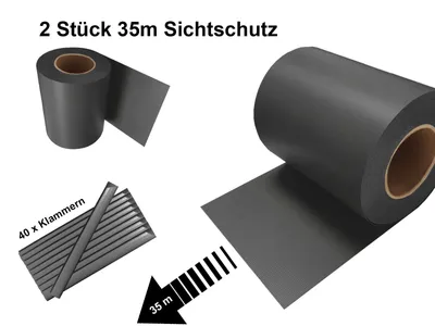 Produktbild von 2 Stück a 35m Sichtschutz Streifen Doppelstabmatten für Zaun Folie Rolle Zaunblende PVC Kunststoff Sichtschutzstreifen 35m x 19cm Anthrazit von Keton