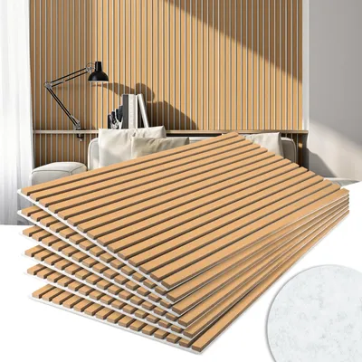 Obrázek produktu pro Eikuavons sada 6 akustických panelů, rozměr 120 x 60 cm, Imitace dub 2240S, stříbrněšedý filc, MDF lamely, NRC 0,8