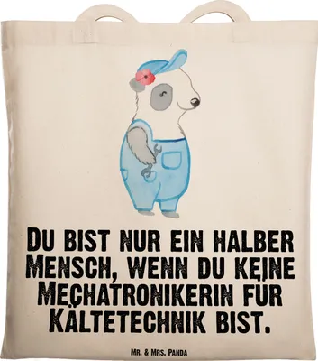 Produktbild von Mr. & Mrs. Panda Shopping Tasche Mechatronikerin für Kältetechnik Herz - Transparent - Geschenk, Laptoptasche, Tote Bag, dokumententasche, Spruch, Büchertasche, Lustig