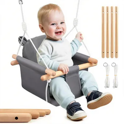 Produktbild von Babyschaukel Kinderschaukel Schaukelsitz für Kinder Anschnallgurt Holzschaukel SchaukelIndoor Outdoor für Türrahmen & Garten