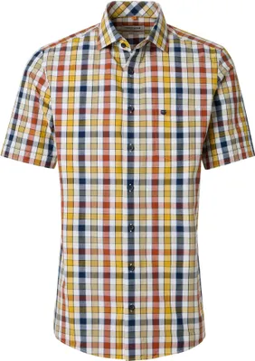 Produktbild von Redmond comfort fit overhemd, korte mouw, chambray, blauw met wit, rood en geel geruit