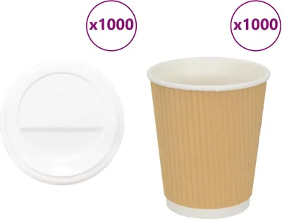 Zdjęcie produktu dla Papierowe kubki z pokrywkami, 1000 szt., 8oz, 200ml