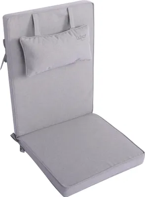 Produktbild von LILENO HOME Gartenstuhl Auflagen mit Kopfkissen [1er Set - Hochlehner] in Silber - Sitzauflagen für Gartenmöbel - Stuhlkissen für Gartenstühle und Klappstühle DUB