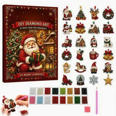 Produktbild von DIY Diamond Painting Adventskalender, 24 Tage, 24 Christbaumschmuck-Anhänger, Bastelset mit Werkzeug, Weihnachtsgeschenk für Kinder & Erwachsene, 2026