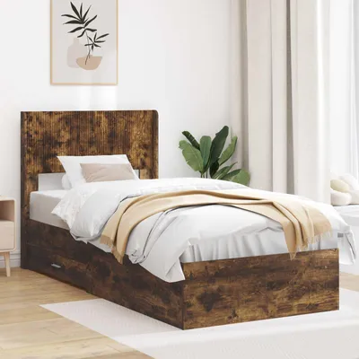Zdjęcie produktu dla Maison Exclusive - Łóżko z pojemnikiem na pościel i zagłówkiem, dąb wędzony, wymiar 100 x 200 cm