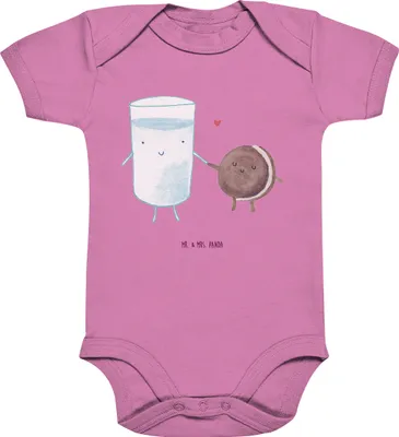 Produktbild von Mr. & Mrs. Panda babyanzug Milch Keks 1. - 3. Monat - Bubble Gum Pink - Geschenk, Lustige Sprüche, Milk, Babybody, overall baby, Cookie, Strampler, Kaffee, Einteiler