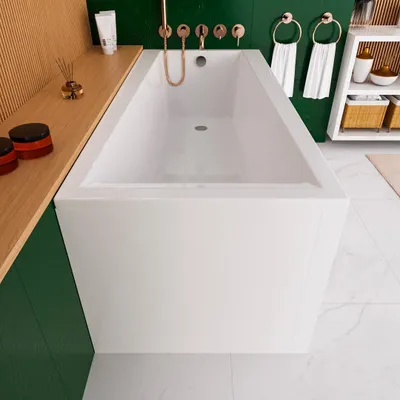 Image de ECOLAM Baignoire rectangulaire Linda 170x75 cm | tablier acrylique + vidage et trop-plein automatique | pieds et silicone set complet