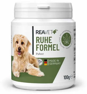 Produktbild von REAVET ReaVET Ruheformel für Hunde 100 g – Pulver mit Baldrian, Melisse & Hanfsamen – Für besondere Alltagssituationen, Silvester & Reisen