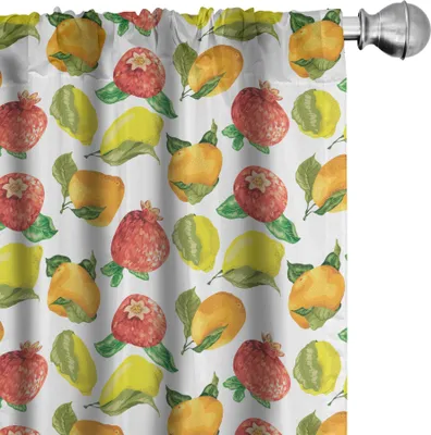 Produktbild von ABAKUHAUS Obst Vorhänge, Gardinen, Vitamin C Saisonfrüchte orange Granatapfel Lemon Neutraler Hintergrund, 2 Stück 75 x 175 cm, Mehrfarbig
