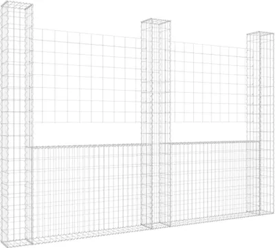 Obrázek produktu pro vidaXL Gabionový koš ve tvaru U se 3 sloupky Žehlička 260x20x200 cm