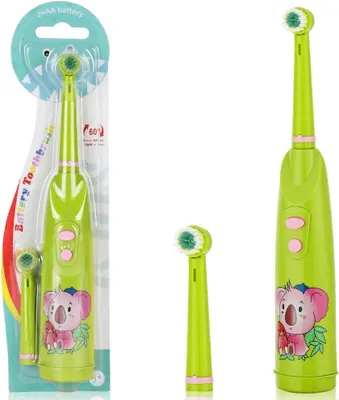 Produktbild von Elektrische Kinderzahnbürste mit 2 Aufsteckbürsten, weichen Borsten, wasserdicht IPX5, batteriebetrieben, leise, für Kinder von 5-12 Jahren