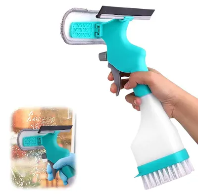 Produktbild von Fensterabzieher 4-in-1 - Fensterwischer mit Sprühflasche und Wassertank - Mikrofaserbezug - Für Fenster, Spiegel und Dusche - 250 ml