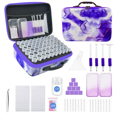 Produktbild von Aufbewahrungsbox für Diamantmalerei mit Punktierwerkzeug, 30 Fächer, Perlenorganizer für 5D-DIY-Kunstsets, tragbare Bastelbox für Diamantmalerei-Zubehör (lila)