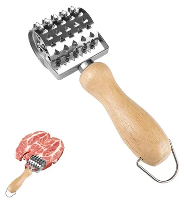 Fleischklopfer 21 cm, Edelstahl-Rollhammer mit Holzgriff