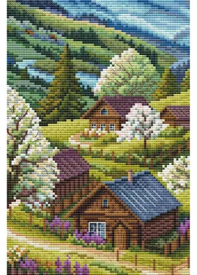 Zdjęcie produktu dla Zestaw do haftu krzyżykowego CDA „Wiosna w górach”, schemat do haftu, 14,5 x 22 cm