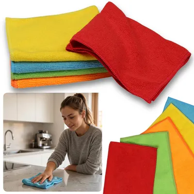 Produktbild von Set mit bunten Mikrofasertüchern, saugfähige Reinigungstücher, 30 x 30 cm, 5 Stück