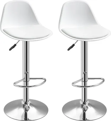 Produktbild von 2Er-Set Barhocker Barstühle Drehstühle Mit Lehne Modernem Design Höhenverstellbar Für Bartheke Weiß Kunstleder Stahl Bis 120Kg 40X42X82-104 Cm