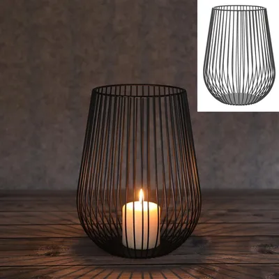 Produktbild von 2 Stück Kerzenhalter schwarze Streben 25cm Dekoration Laterne Windlicht Deko