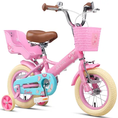 Kinderfahrrad 12 Zoll, rosa, mit Puppensitz & Korb