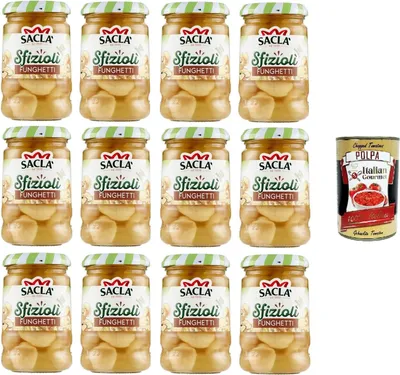 Produktbild von Saclà Sfiziolì Funghetti, Pilze, köstlicher süß-saurer Geschmack 12x205 g+ Italian Gourmet polpa 400g
