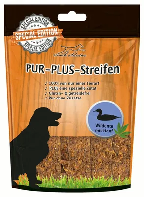 Produktbild von Schecker PUR Plus 5 x 100g Streifen Wildente - Hundesnack