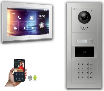 Produktbild von Goliath IP Video Türsprechanlage 1-Monitor Zahlencode RFID : Aufputzdose : 10 Zoll in Weiß : 4er POE