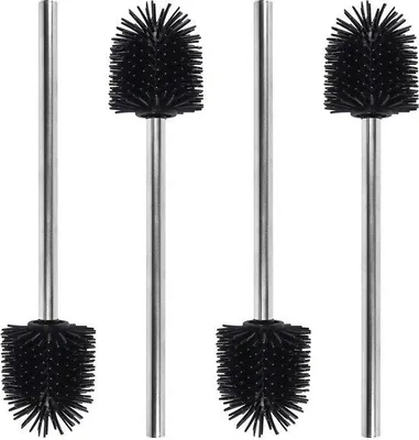 Produktbild von Ibenzoa® Silikon-WC-Bürsten-Set 4 Stück – Tiefenreinigung, wechselbare Silikonköpfe, ergonomischer Edelstahlgriff (304), Schwarz, 41×12×9 cm, 0,35 kg
