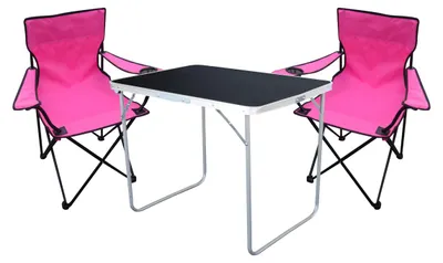 3tlg Camping Set Gartenmöbel Campingtisch + 2 Campingstuhl Pink