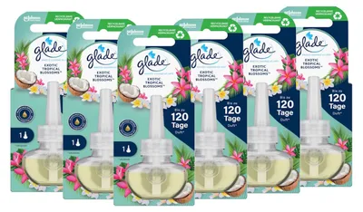 Produktbild von Glade Electric Scented Oil Nachfüller Exotic Tropical Blossoms, 20 ml, 6er Pack, exotisch-blumiger Duft für langanhaltende Frische