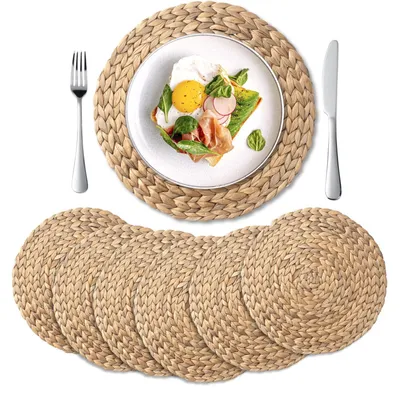 Produktbild von Set von 6 Runden Geflochtenen Untersetzern - 35 cm - Natürliche Wasserhyazinthe