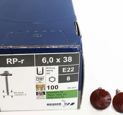 Produktbild von REFABO Plus Bohrschrauben 6,0x38mm, RAL8012 (Rotbraun), E22, Bimetall, 100 Stück