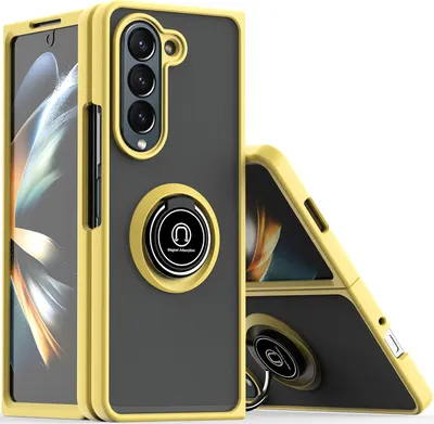 Produktbild von Hülle für Samsung Galaxy Z Fold 5 Ring Halter Ständer Matte Transluzent TPU Rahmen Stoßfest Schutzhülle dunkelgrün