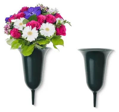 Produktbild von Trichter Grab-Vasen mit Erdspieß frostsicher 2er Set grün 25 cm