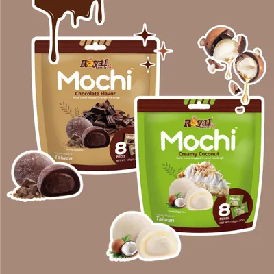 Produktbild von Royal Family Mochi – Creamy Coconut & Chocolate Flavor – je 8 Stück – 2x120g+Heartforcards Versandschutz