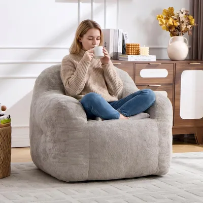 Produktbild von STILVORA Sitzsack mit Schaumstofffüllung, Beanbag-Sofa aus Kunstfell mit Armlehnen, Loungesofa für Wohnzimmer, Schlafzimmer und Leseecke