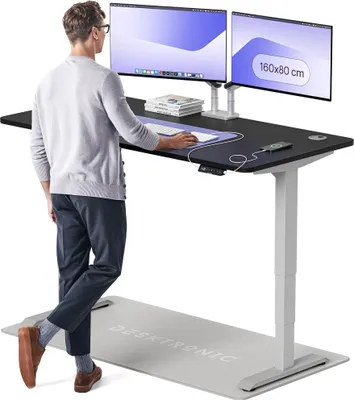 Zdjęcie produktu dla Desktronic HomePro biurko z elektryczną regulacją wysokości 160x80cm szare/czarne z funkcją pamięci, technologią antykolizyjną, portami ładowania USB-A i USB-C