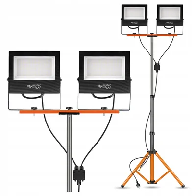Obrázok produktu pre XUDO LED stavebné svietidlo so statívom 2x100 W, 20 000 lm, 4500 K, IP65, pracovné svietidlo s dvojitým statívom, oranžovo-sivé stavebné svietidlo