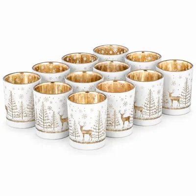 Produktbild von 12er Set Teelichthalter Weihnachten Glas Windlicht Weihnachten Teelichtgläser Teelichtglas Kerzengläser Weihnachtsdeko Teelicht Weihnachts Windlichter Glas Deko