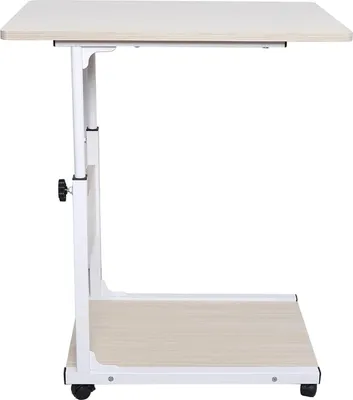 Zdjęcie produktu dla Stolik pomocniczy na kółkach – stolik w kształcie litery C – 2 poziomy – 50×35 cm – 4 kółka z blokadą – do sofy i łóżka – biały klon