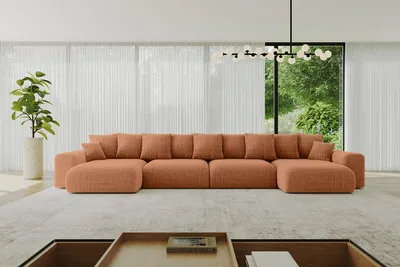 Produktbild von ALTDECOR Ecksofa mit Schlaffunktion und Bettkasten ESKAR-U2 - 464x176x72 cm Apricot - Corner Sofa Eckcouch Couch U-Form universal, links/rechts angeordnet Schlafcouch Ausziehbar Wohnlandschaft