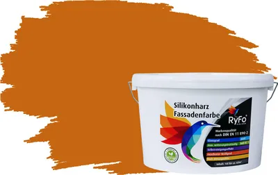 Produktbild von RyFo Colors Silikonharz Fassadenfarbe Lotuseffekt Trend Orangetöne Sienaorange 10l - bunte Fassadenfarbe, weitere Orange Farbtöne und Größen erhältlich, Deckkraft Klasse 1