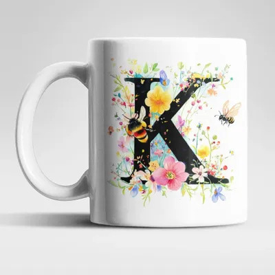 Produktbild von Name A bis Z und 0 bis 9 Blumen Bienen Kaffeetasse Teetasse Tasse Geschenkidee – K