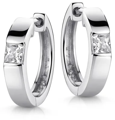 Produktbild von MATERIA Damen Creolen Klappcreolen 925 Sterling Silber mit Zirkonia Steinen 17mm rhodiniert SO-432-Silber