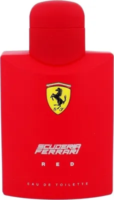 A red bottle of Ferrari Scuderia Ferrari Red Eau de Toilette.