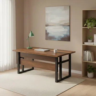 Produktbild von Dmora Schreibtisch Sequals 180x90x73h cm Nussbaum Braun, Kabeldurchführungen, Tischplatte Braun