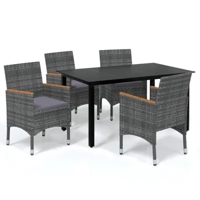 Produktbild von vidaXL 5-tlg. Garten-Essgruppe mit Kissen Poly Rattan Grau