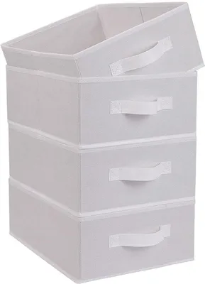 Produktbild von Unyqoos® Faltbare Aufbewahrungsboxen 4er-Set, Weiß – Hochwertige Stoff‑Boxen zur Ordnung von Kleidung, Unterwäsche & Accessoires, platzsparend
