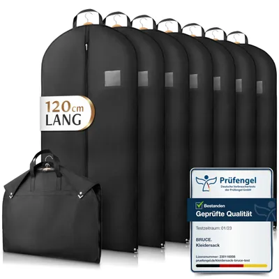 Produktbild von Bruce.® 7x Premium Kleidersack Kurz 120 x 60 cm, Hochwertige Kleiderhülle für Mäntel, Jacken, Kleider & Anzug, Atmungsaktive Anzugtasche Reisetasche