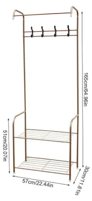 Immagine prodotto di Appendiabiti con ripiano per scarpe - Appendiabiti autoportante - 4 ganci - Alluminio - 67x30x165 cm - Marrone